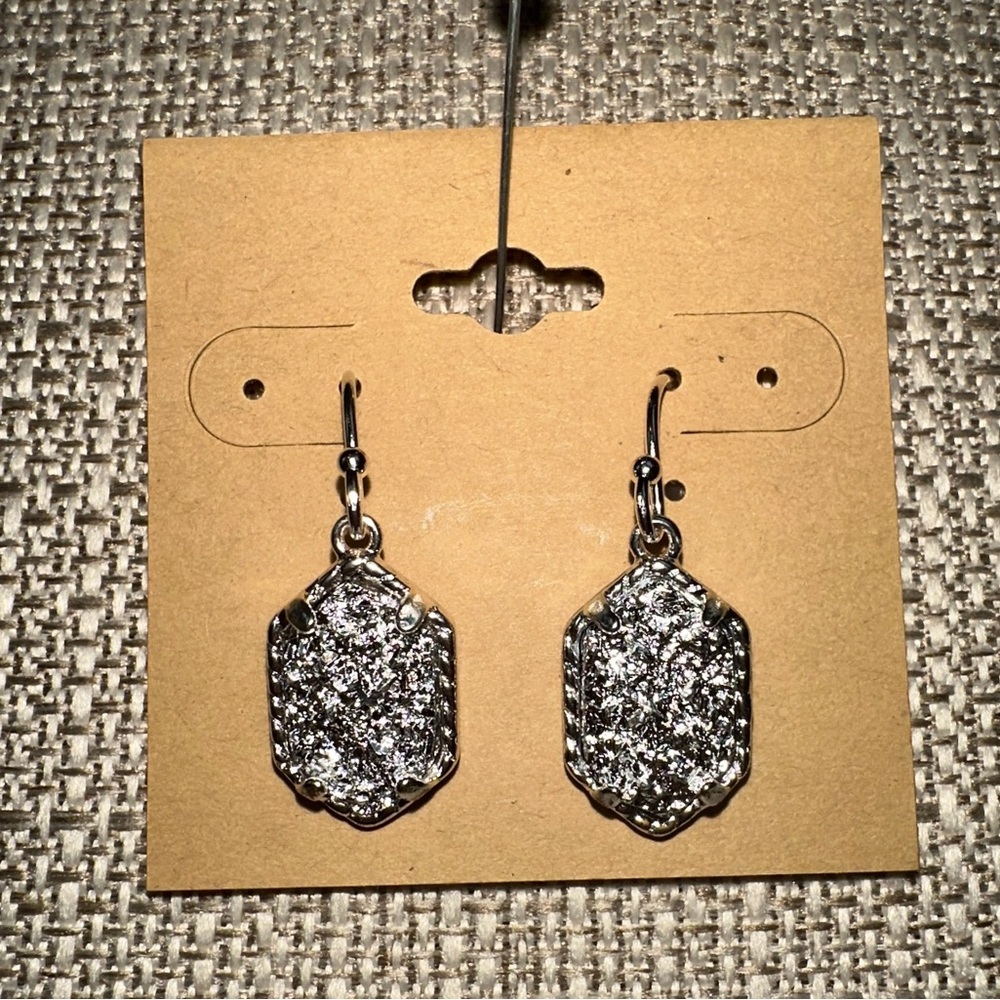 Silver Plated, Crushed Crystal, Drop Earrings, Hypoallergenic
